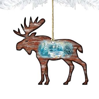 Woodsy Moose Christmas Wooden Christmas Ornament by G. DeBrekht - Wildlife Holiday Decor