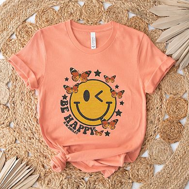 Simply Sage Market S.W.Smiley Be Happy Butterflies Short Sleeve Tee