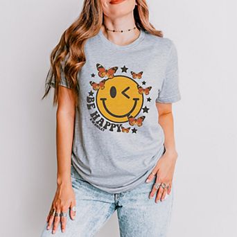 Simply Sage Market S.W.Smiley Be Happy Butterflies Short Sleeve Tee