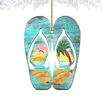 Rustic Flip Flops Wooden Holiday Ornament by G. DeBrekht - Coastal Holiday Decor