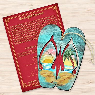 Rustic Flip Flops Wooden Holiday Ornament by G. DeBrekht - Coastal Holiday Decor
