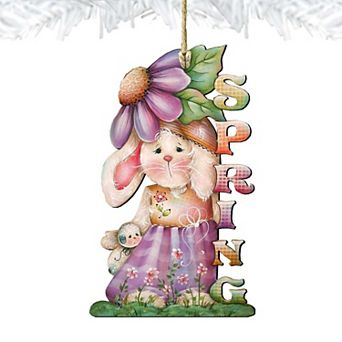 Spring Bunny Wooden Holiday Ornament Easter by J. Mills-Price - Easter Spring Decor