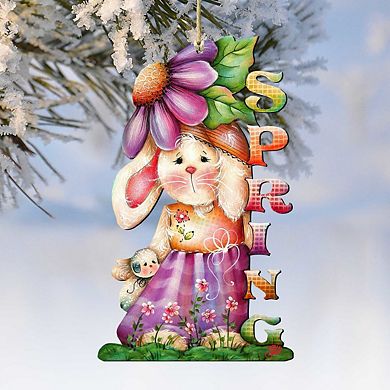 Spring Bunny Wooden Holiday Ornament Easter by J. Mills-Price - Easter Spring Decor