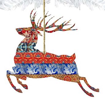 Country Quilted Reindeer Wooden Holiday Ornament by G. DeBrekht - Wildlife Holiday Decor