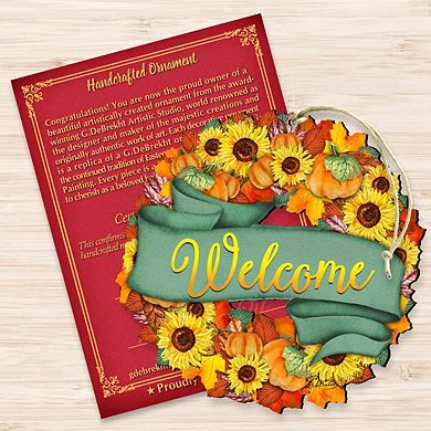 Flower Fall Wreath Wooden Holiday Ornament by G. DeBrekht - Thanksgiving Halloween Decor