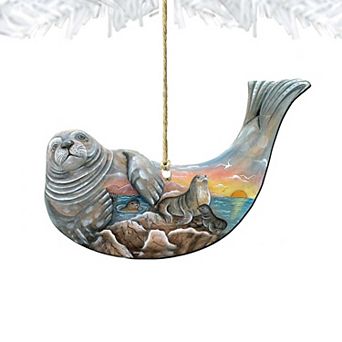 Seal Wooden Holiday Ornament by G. DeBrekht - Coastal Holiday Decor