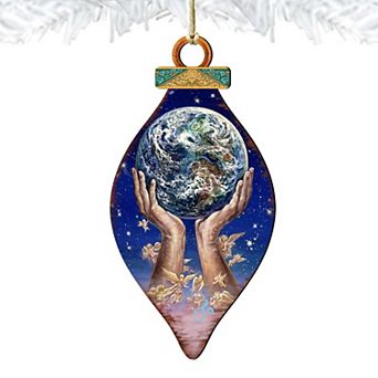 World in my Hands Wooden Christmas Ornament by Josephine Wall - Christmas Decor
