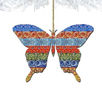 Quilted Butterfly Wooden Holiday Ornament by G. DeBrekht - Easter Spring Decor