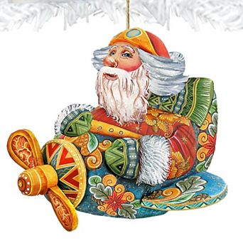 Aviator Santa Christmas Wooden Christmas Ornament by G. DeBrekht - Christmas Santa Snowman Decor