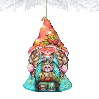 Gnome Girl with Bunny Wooden Holiday Ornament by J. Mills-Price - Easter Spring Decor