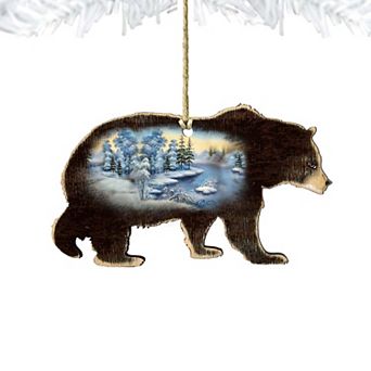 Winter Black Bear Wooden Holiday Ornament by G. DeBrekht - Wildlife Holiday Decor