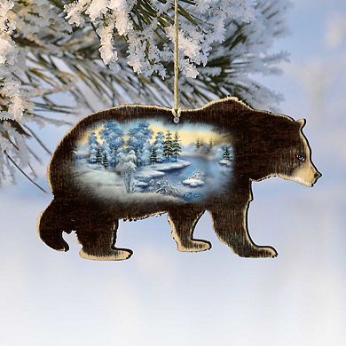 Winter Black Bear Wooden Holiday Ornament by G. DeBrekht - Wildlife Holiday Decor