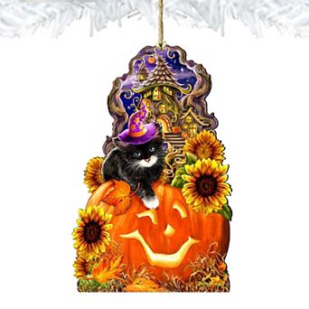 Halloween Kitten Wooden Holiday Ornament by Gelsinger - Thanksgiving Halloween Decor