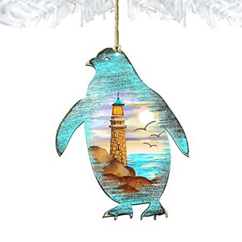 Penguins Wooden Holiday Ornament by G. DeBrekht - Coastal Holiday Decor