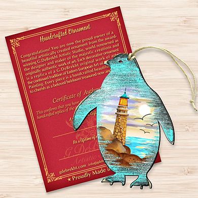 Penguins Wooden Holiday Ornament by G. DeBrekht - Coastal Holiday Decor