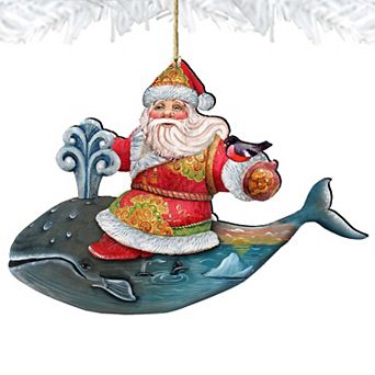 Whale Santa Wooden Christmas Ornament by G. DeBrekht - Christmas Santa Snowman Decor