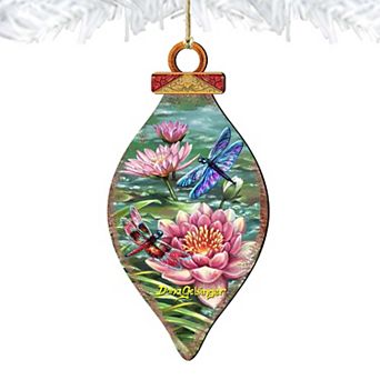 Dragonflies and Water Lilies Wooden Holiday Ornament by Gelsinger - Wildlife Holiday Decor