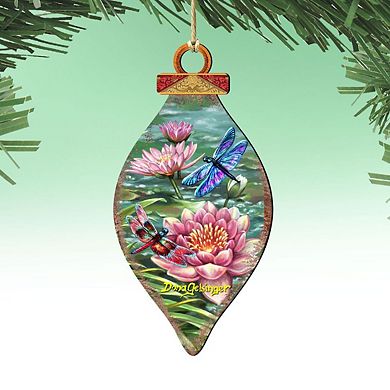 Dragonflies and Water Lilies Wooden Ornament by Gelsinger - Wildlife Holiday Decor