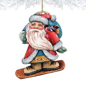 Downslope Santa Christmas Wooden Christmas Ornament by G. DeBrekht - Christmas Santa Snowman Decor