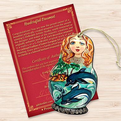 Dolphins Matreshka Wooden Holiday Ornament by G. DeBrekht - Coastal Holiday Decor
