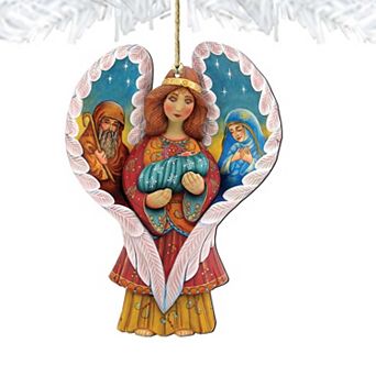 Holy Family Angel Wooden Holiday Ornament by G. DeBrekht - Nativity Holiday Decor