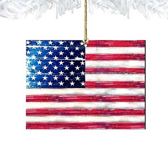 USA Flag Rustic Wooden Holiday Ornament by G. DeBrekht - American Patriotic Decor
