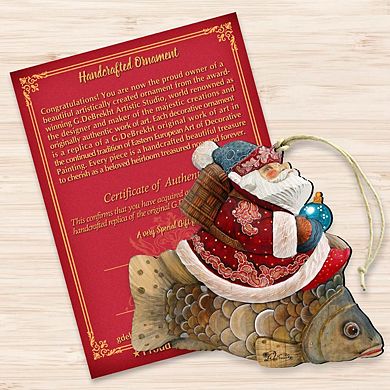 Goldfish Santa Wooden Christmas Ornament by G. DeBrekht - Christmas Santa Snowman Decor