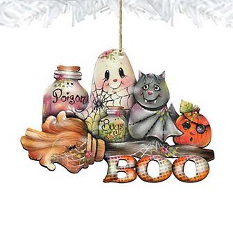 Brunhilda's Broom! Wooden Holiday Ornament by J. Mills-Price - Thanksgiving Halloween Decor