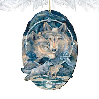 In Spirit I Am Free Wolves Ravens Wooden Holiday Ornament by J. Bergsma - Wildlife Holiday Decor