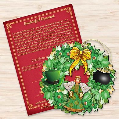 St Patrick's Day Wreath Wooden Holiday Ornament by G. DeBrekht - Celtic Decor
