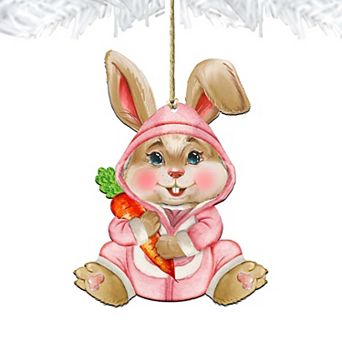 Carrot Baby Pink Bunny Wooden Holiday Ornament by G.DeBrekht - Easter Spring Decor
