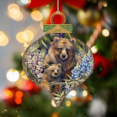 Grin Bear it Grizzly Mother Cub Wooden Ornament by J. Bergsma - Wildlife Holiday Decor
