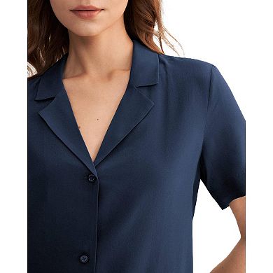 LILYSILK Women's V Neck Half-Sleeve Notch Silk Shirt