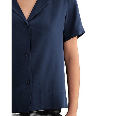 LILYSILK Women's V Neck Half-Sleeve Notch Silk Shirt