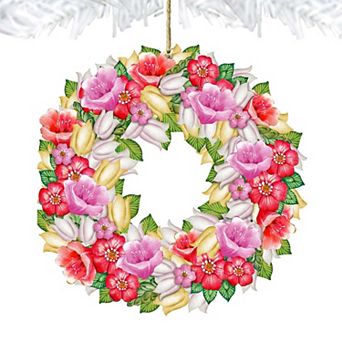 Flowers Summer Wreath Wooden Holiday Ornament by G. DeBrekht - Easter Spring Decor