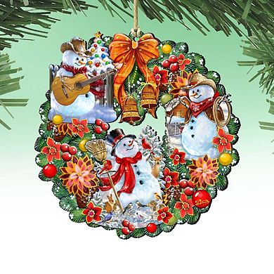 Western Snowy Wreath Wooden Christmas Ornament by Gelsinger - Christmas Decor