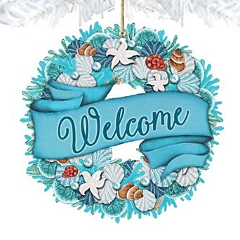 Coastal Wreath Wooden Holiday Ornament by G. DeBrekht - Coastal Holiday Decor