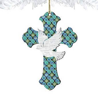 White Doves Cross Wooden Holiday Ornament by G. DeBrekht - Nativity Holiday Decor