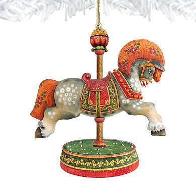 White Arabian Carousel Horse Wooden Ornament by G. DeBrekht - Carousel Holiday Decor