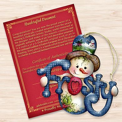 Frosty Wooden Christmas Ornament by J. Mills-Price - Christmas Santa Snowman Decor