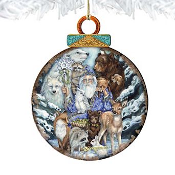 Gather in Peace Father Winter Animals Wooden Christmas Ornament by J. Bergsma - Christmas Decor