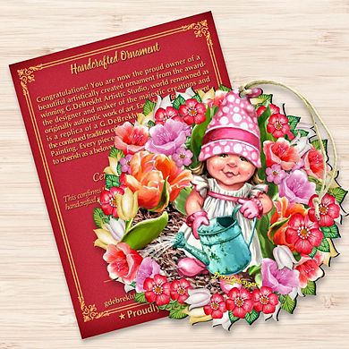 Spring Blossom Gnome Dwarf Wreath Wooden Holiday Ornament by Gelsinger - Easter Spring Decor