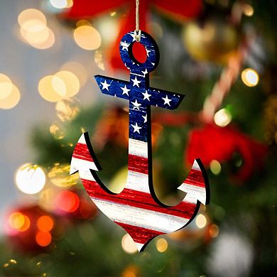 American Flag Anchor Wooden Ornament by G. DeBrekht - American Patriotic Decor