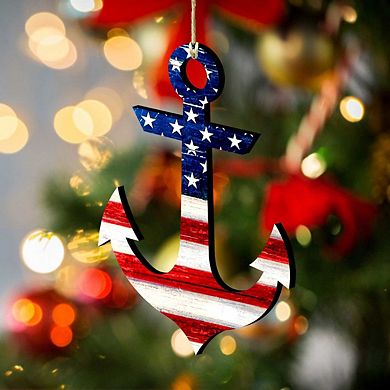 American Flag Anchor Wooden Holiday Ornament by G. DeBrekht - American Patriotic Decor