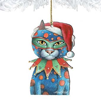 Mardi Gras Santa Cat Wooden Holiday Ornament by Laura Seeley - Pets Dog and Cats Decor