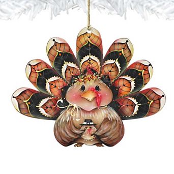 Be Thankful Turkey Sitter Wooden Holiday Ornament by J. Mills-Price - Thanksgiving Halloween Decor
