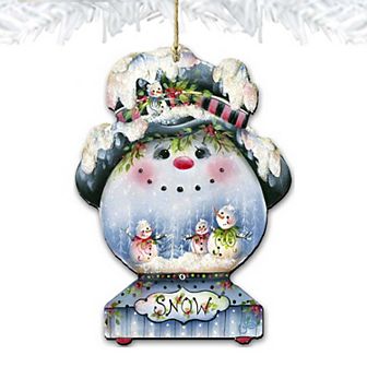Joe Cool Snow Globe Wooden Christmas Ornament by J. Mills-Price - Christmas Santa Snowman Decor