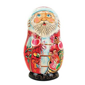 Gift Santa Nesting Doll Wooden Christmas Ornament by G. DeBrekht - Christmas Santa Snowman Decor