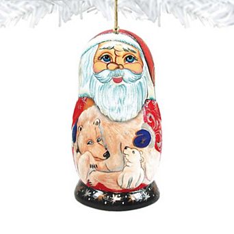 Polar Bear Santa Matreshka Wooden Christmas Ornament by G. DeBrekht - Christmas Santa Snowman Decor
