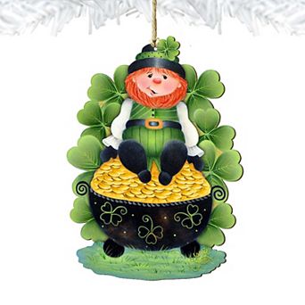 Lepricon's Pot Full of Gold Wooden Holiday Ornament by J. Mills-Price - Celtic Decor